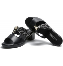 Women Slip on Stylish Dress Sandals Cut out Rhinestone Open Toe Slippers Chunky Mid Heel Backless Walking Shoes Black $29.09 ...