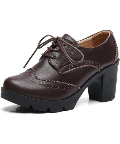 Women's Faux Leather Lace Up Oxfords Comfort Closed Round Toe Ladies Work Dress Shoes Retro Brogue Pumps for Party Brown $23....