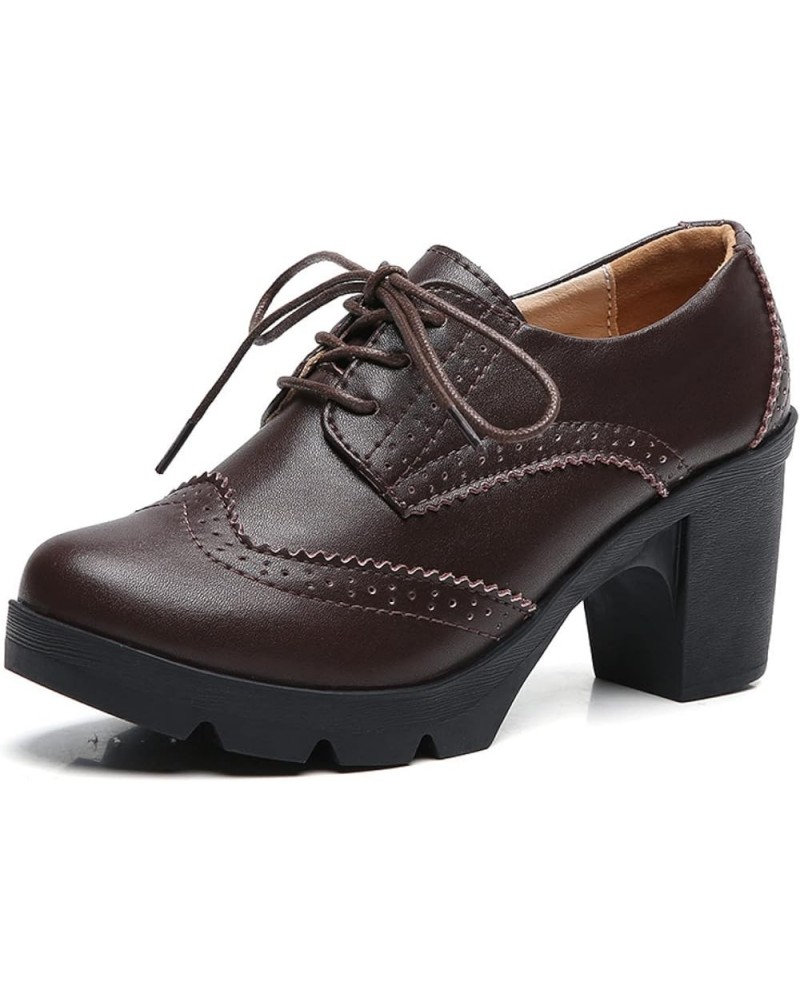 Women's Faux Leather Lace Up Oxfords Comfort Closed Round Toe Ladies Work Dress Shoes Retro Brogue Pumps for Party Brown $23....