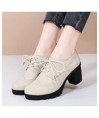 Women's Faux Leather Lace Up Oxfords Comfort Closed Round Toe Ladies Work Dress Shoes Retro Brogue Pumps for Party Brown $23....