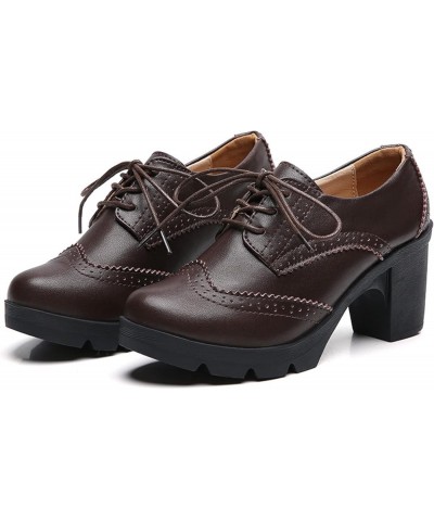 Women's Faux Leather Lace Up Oxfords Comfort Closed Round Toe Ladies Work Dress Shoes Retro Brogue Pumps for Party Brown $23....