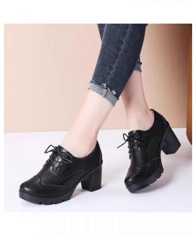 Women's Faux Leather Lace Up Oxfords Comfort Closed Round Toe Ladies Work Dress Shoes Retro Brogue Pumps for Party Brown $23....