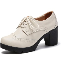 Women's Faux Leather Lace Up Oxfords Comfort Closed Round Toe Ladies Work Dress Shoes Retro Brogue Pumps for Party Brown $23....