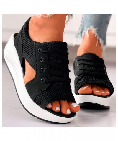 Sporty Wedge Sandals for Women Dressy Casual Western Trendy Platform Summer Breathable Work Office 2024 Comfy Spring Black $1...