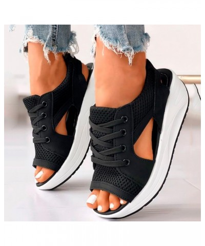 Sporty Wedge Sandals for Women Dressy Casual Western Trendy Platform Summer Breathable Work Office 2024 Comfy Spring Black $1...