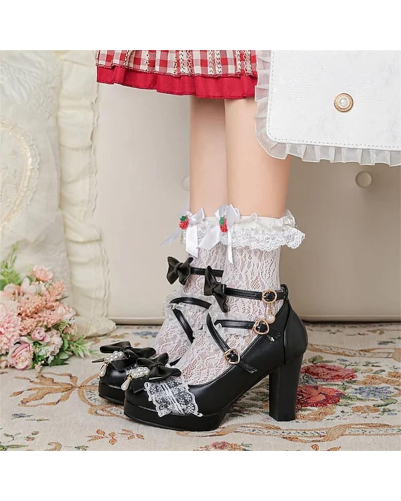 Womens Platform Mary Jane Pumps Mid Block Heel Lolita Cosplay Shoes with Bow Lace Kawaii Maid Shoes (Color : Blue, Size : 6.5...