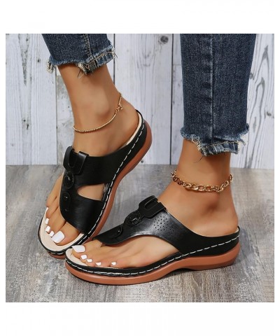 Women Espadrilles Flatform Wedge Shoes Memory Foam Orthotic Sandal T-Strap Thong Slip On Casual Summer Boho Slipper 32-hyems-...