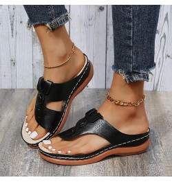 Women Espadrilles Flatform Wedge Shoes Memory Foam Orthotic Sandal T-Strap Thong Slip On Casual Summer Boho Slipper 32-hyems-...