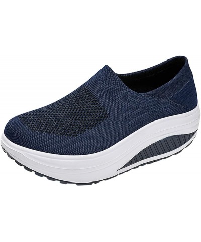 Women's Fashion Casual Solid Slip On Wedges Thick Bottom Platforms Work Shoes Z 02-dark Blue $14.42 Athletic Shoes