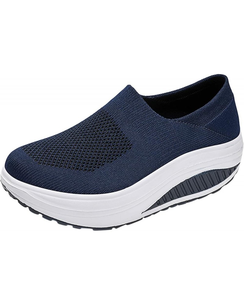 Women's Fashion Casual Solid Slip On Wedges Thick Bottom Platforms Work Shoes Z 02-dark Blue $14.42 Athletic Shoes