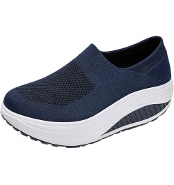 Women's Fashion Casual Solid Slip On Wedges Thick Bottom Platforms Work Shoes Z 02-dark Blue $14.42 Athletic Shoes