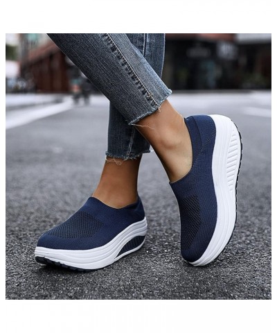 Women's Fashion Casual Solid Slip On Wedges Thick Bottom Platforms Work Shoes Z 02-dark Blue $14.42 Athletic Shoes