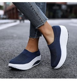 Women's Fashion Casual Solid Slip On Wedges Thick Bottom Platforms Work Shoes Z 02-dark Blue $14.42 Athletic Shoes