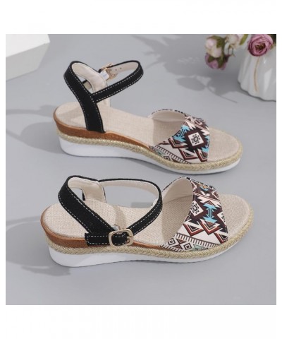 Fashion Sandals for Women Clear Ladies Summer Retro Colour Blocking Ethnic Style Thick Strap Sandals Women New Leather 7 Blac...