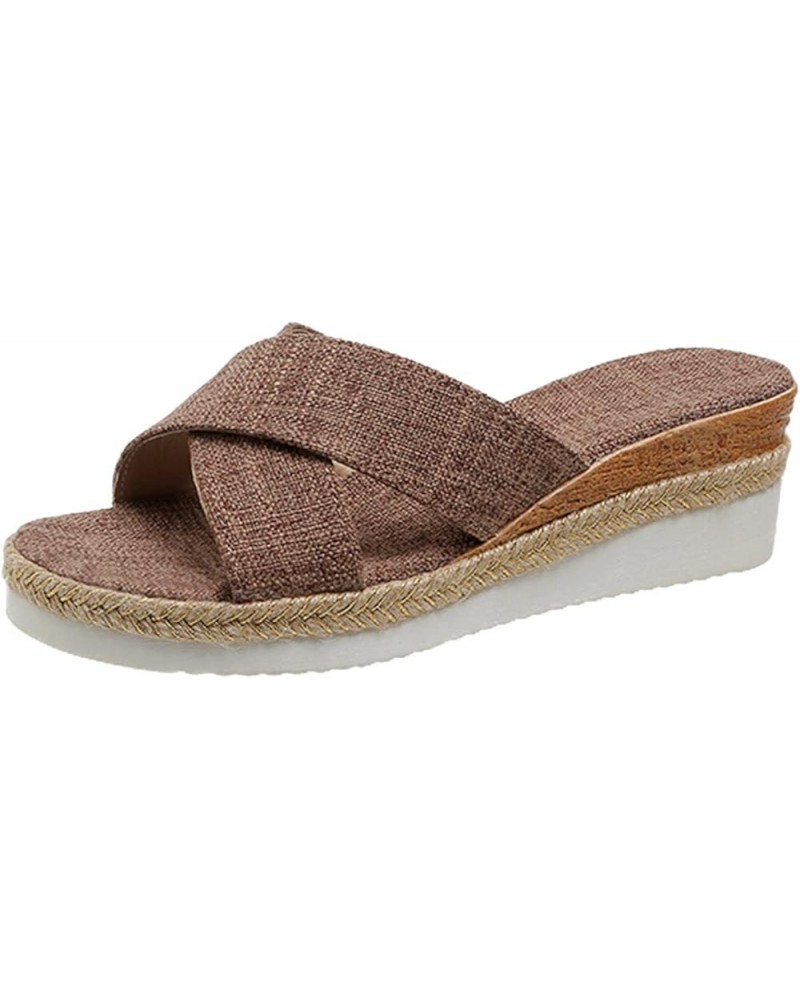 Women Sandals Summer Boho Casual Flat Ankle T-Strap Thong Comfortable Flip Flops Sandals for Women With Arch Support Brown-a ...