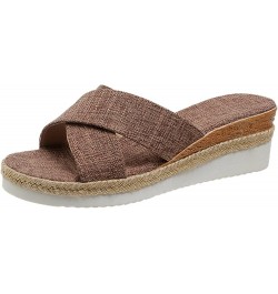 Women Sandals Summer Boho Casual Flat Ankle T-Strap Thong Comfortable Flip Flops Sandals for Women With Arch Support Brown-a ...