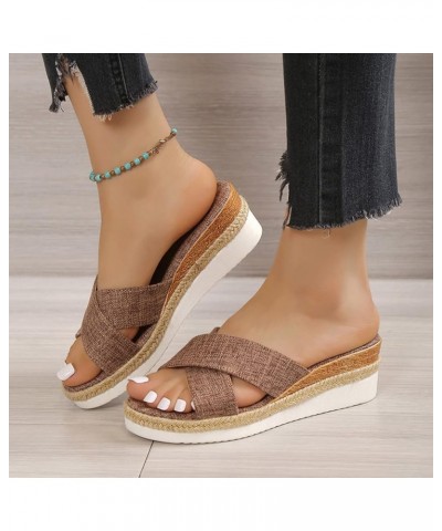 Women Sandals Summer Boho Casual Flat Ankle T-Strap Thong Comfortable Flip Flops Sandals for Women With Arch Support Brown-a ...