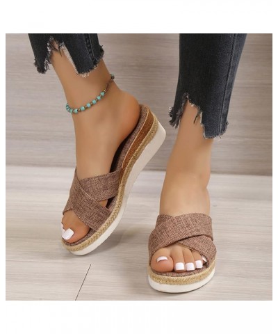 Women Sandals Summer Boho Casual Flat Ankle T-Strap Thong Comfortable Flip Flops Sandals for Women With Arch Support Brown-a ...