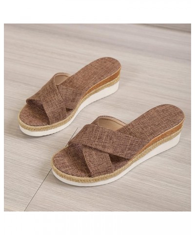 Women Sandals Summer Boho Casual Flat Ankle T-Strap Thong Comfortable Flip Flops Sandals for Women With Arch Support Brown-a ...