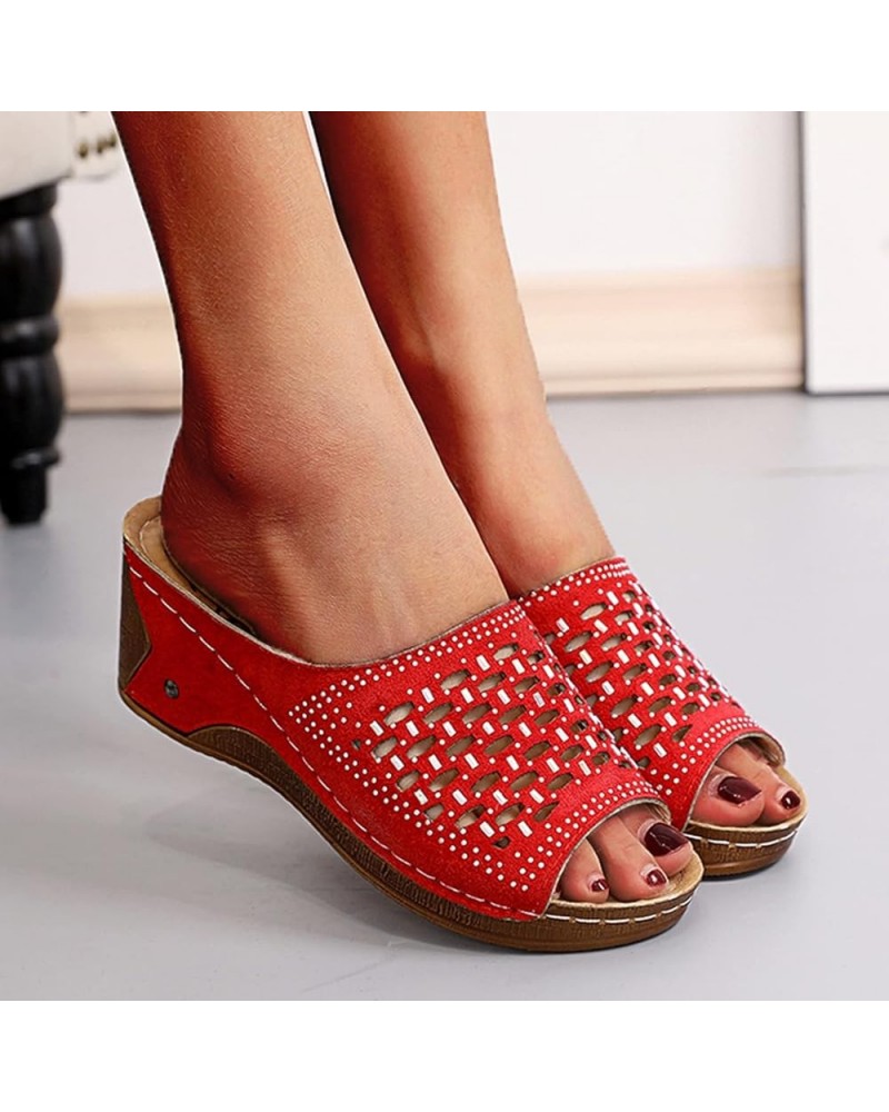 Platform Wedge Sandals Slip on Slides Sandal for Women with Rhinestone Open Toe Summer Beach Slippers Outdoor Sandals Casual ...