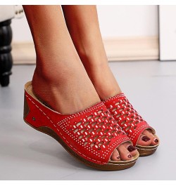 Platform Wedge Sandals Slip on Slides Sandal for Women with Rhinestone Open Toe Summer Beach Slippers Outdoor Sandals Casual ...