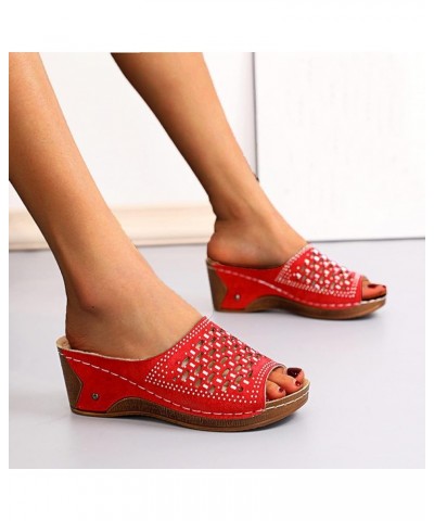 Platform Wedge Sandals Slip on Slides Sandal for Women with Rhinestone Open Toe Summer Beach Slippers Outdoor Sandals Casual ...