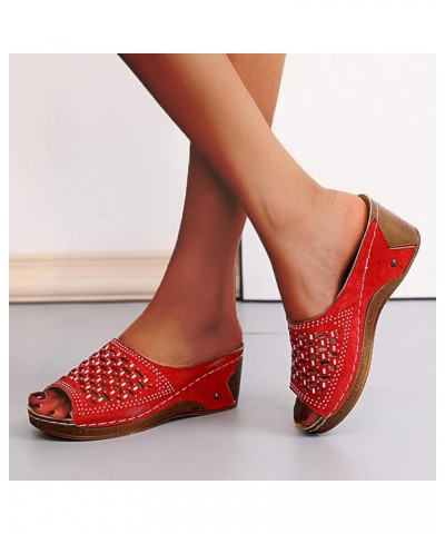 Platform Wedge Sandals Slip on Slides Sandal for Women with Rhinestone Open Toe Summer Beach Slippers Outdoor Sandals Casual ...