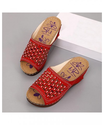 Platform Wedge Sandals Slip on Slides Sandal for Women with Rhinestone Open Toe Summer Beach Slippers Outdoor Sandals Casual ...