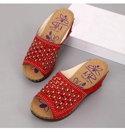 Platform Wedge Sandals Slip on Slides Sandal for Women with Rhinestone Open Toe Summer Beach Slippers Outdoor Sandals Casual ...