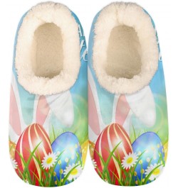 Easter Slippers for Women Men Rabbit Hiding Colored Eggs Indoor Non-Slip Slippers Soft Plush Comfy House Shoe for Bedroom Liv...