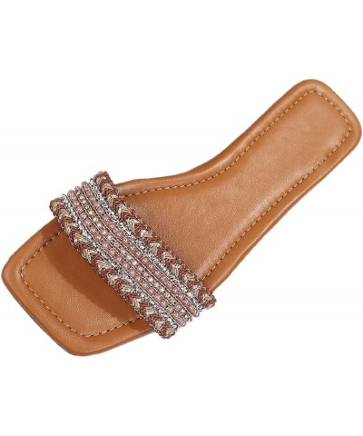 Flat Sandals for Women summer Beach Casual Sandal rhinestone slides sandalias Orthotic Sandals for Women Brown $14.95 Sandals