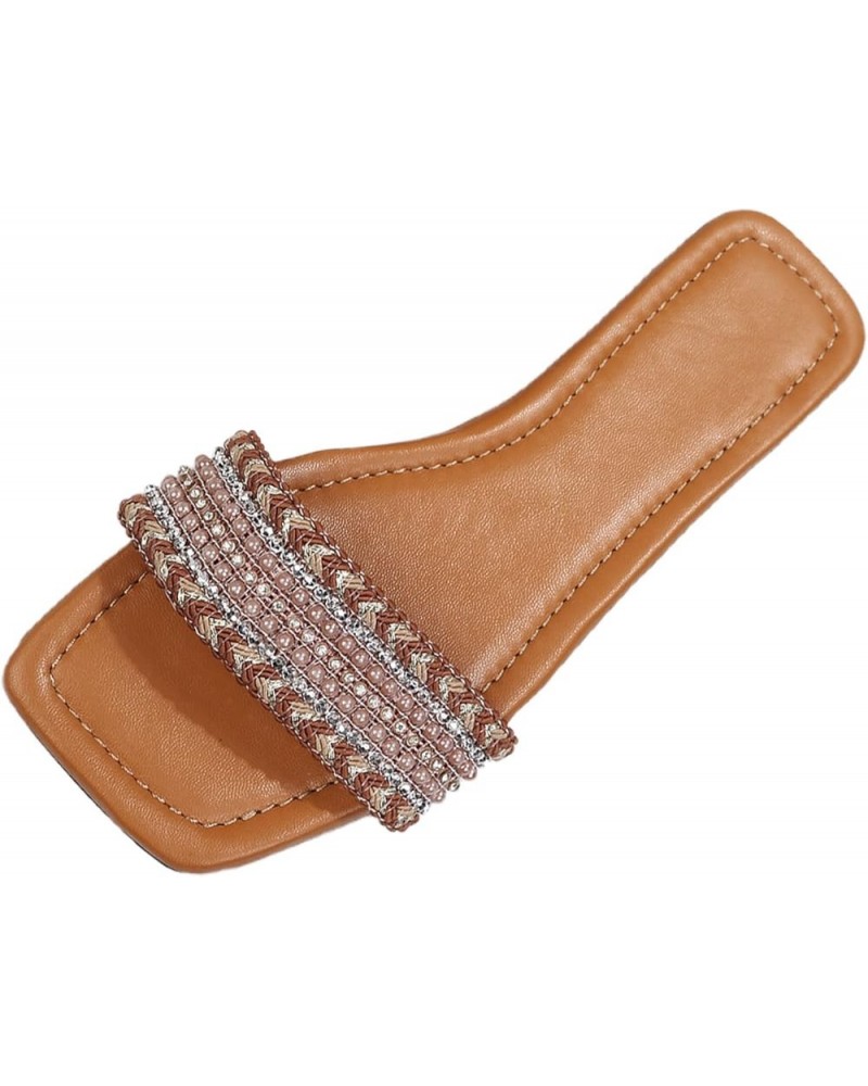 Flat Sandals for Women summer Beach Casual Sandal rhinestone slides sandalias Orthotic Sandals for Women Brown $14.95 Sandals