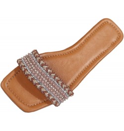 Flat Sandals for Women summer Beach Casual Sandal rhinestone slides sandalias Orthotic Sandals for Women Brown $14.95 Sandals