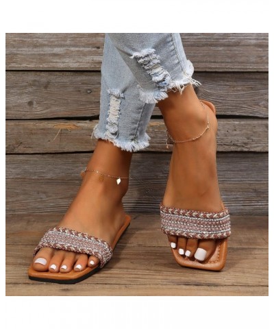 Flat Sandals for Women summer Beach Casual Sandal rhinestone slides sandalias Orthotic Sandals for Women Brown $14.95 Sandals