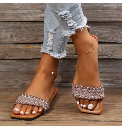 Flat Sandals for Women summer Beach Casual Sandal rhinestone slides sandalias Orthotic Sandals for Women Brown $14.95 Sandals