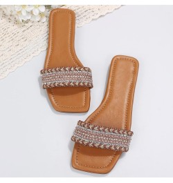 Flat Sandals for Women summer Beach Casual Sandal rhinestone slides sandalias Orthotic Sandals for Women Brown $14.95 Sandals