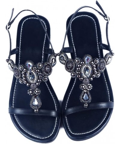 Women Boho Tribe Retro Sandals Rhinestone Peep Toe Summer Shoes Soft Beach Slipper 2 Black $27.26 Sandals