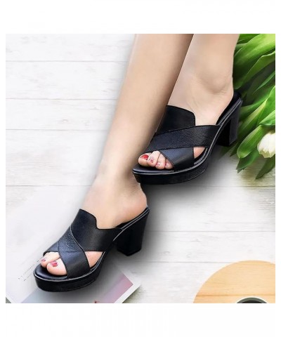 Thong Sandals Women Sandals Flip-Flop Mouth Middle Heel Slippers Chunky Slippers Fashion Womens Work Sandals Size 8 Black $9....