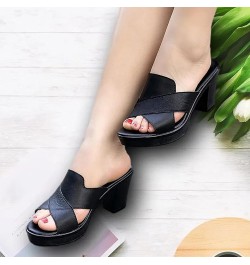 Thong Sandals Women Sandals Flip-Flop Mouth Middle Heel Slippers Chunky Slippers Fashion Womens Work Sandals Size 8 Black $9....