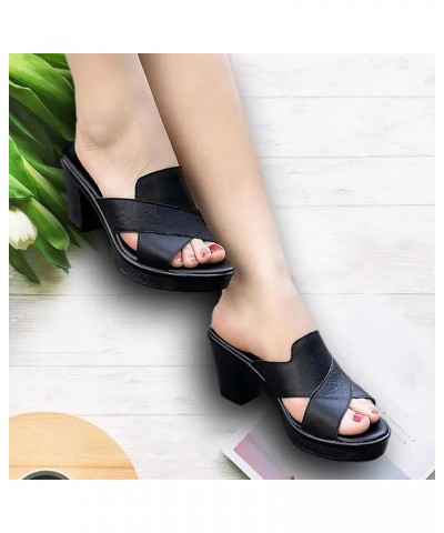 Thong Sandals Women Sandals Flip-Flop Mouth Middle Heel Slippers Chunky Slippers Fashion Womens Work Sandals Size 8 Black $9....