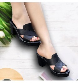 Thong Sandals Women Sandals Flip-Flop Mouth Middle Heel Slippers Chunky Slippers Fashion Womens Work Sandals Size 8 Black $9....