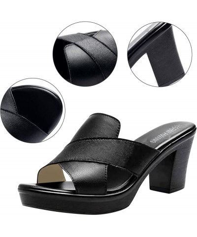 Thong Sandals Women Sandals Flip-Flop Mouth Middle Heel Slippers Chunky Slippers Fashion Womens Work Sandals Size 8 Black $9....