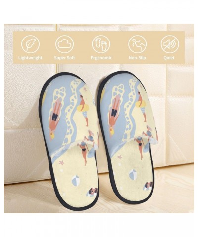 Warm Furry Slippers Indoor Plush Shoes People On Beach Vacation Non-Slip House Slippers For Men And Women $12.40 Slippers