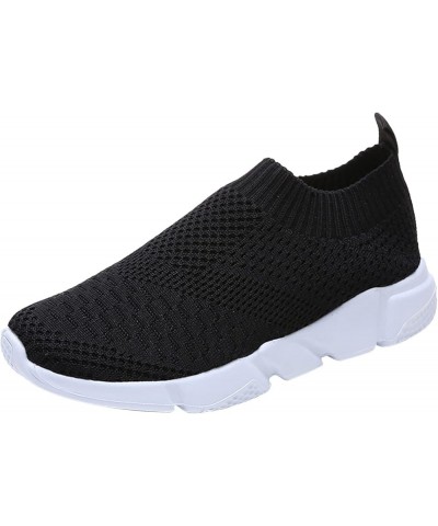 slip on walking shoes for women Summer Sock Sport Style Fly Weave Lazy Women's Loafers Black $12.48 Athletic Shoes