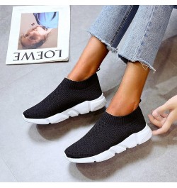 slip on walking shoes for women Summer Sock Sport Style Fly Weave Lazy Women's Loafers Black $12.48 Athletic Shoes