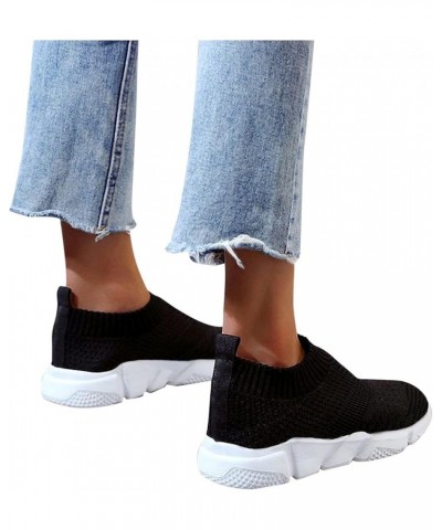 slip on walking shoes for women Summer Sock Sport Style Fly Weave Lazy Women's Loafers Black $12.48 Athletic Shoes