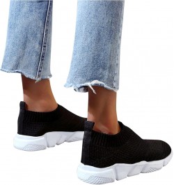 slip on walking shoes for women Summer Sock Sport Style Fly Weave Lazy Women's Loafers Black $12.48 Athletic Shoes