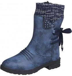 Boots For Women Low Heel Sexy Western Cowboy Pointed Toe Knee High Cowgirl Wide Calf Fashion Chunky Booties N-blue $22.25 Boots