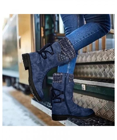 Boots For Women Low Heel Sexy Western Cowboy Pointed Toe Knee High Cowgirl Wide Calf Fashion Chunky Booties N-blue $22.25 Boots