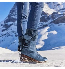 Boots For Women Low Heel Sexy Western Cowboy Pointed Toe Knee High Cowgirl Wide Calf Fashion Chunky Booties N-blue $22.25 Boots